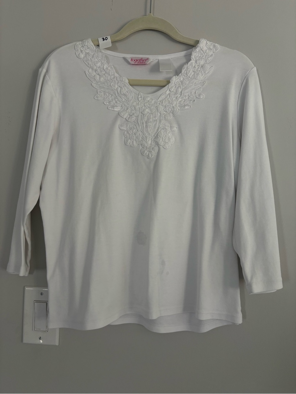 Together White Floral Appliqué V-Neck Long Sleeve Tee NWT